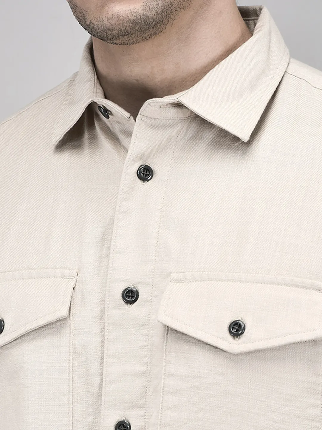 Woodland Men Beige Regular Fit Full Sleeve Shirt - Thumbnail 4