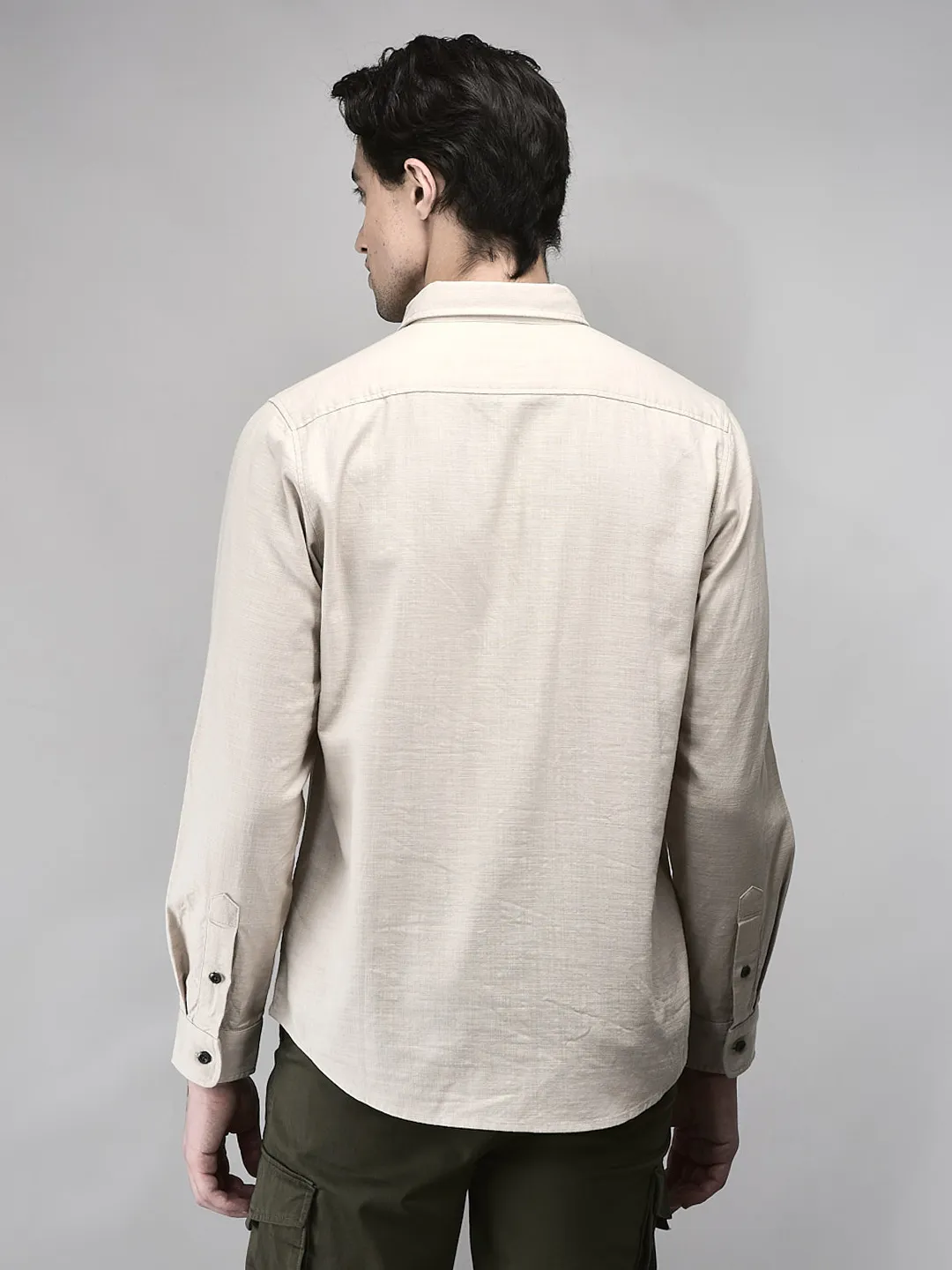 Woodland Men Beige Regular Fit Full Sleeve Shirt - Thumbnail 5