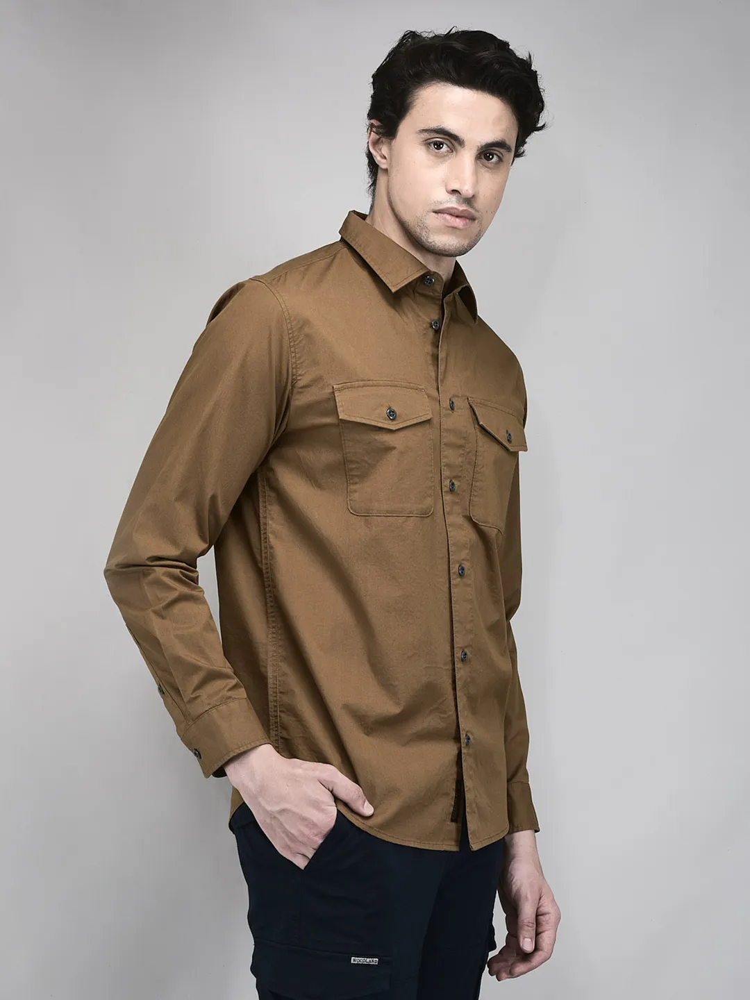 Woodland Men Camel Regular Fit Full Sleeve Shirt - Thumbnail 2