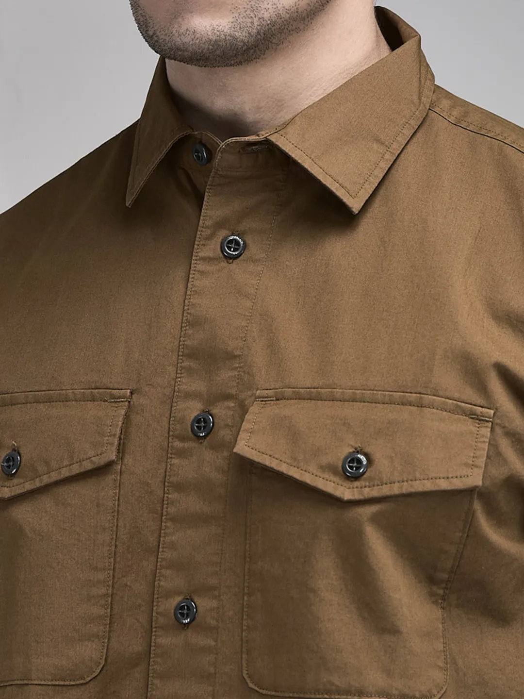 Woodland Men Camel Regular Fit Full Sleeve Shirt - Thumbnail 4