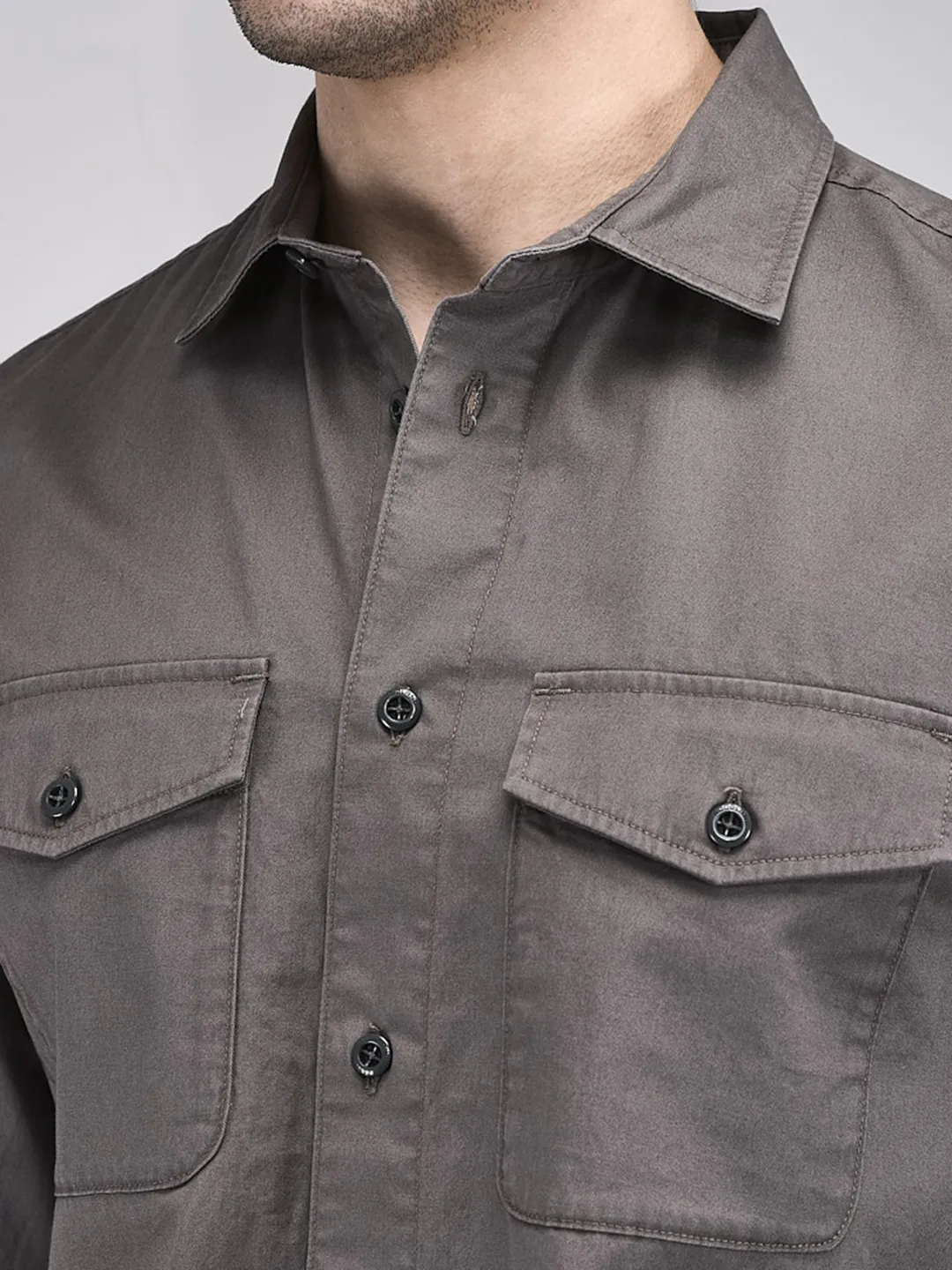 Woodland Men Grey Regular Fit Full Sleeve Shirt - Thumbnail 4