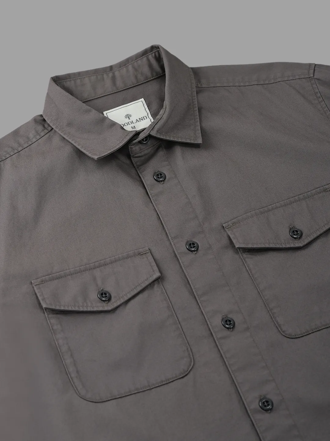 Woodland Men Grey Regular Fit Full Sleeve Shirt - Thumbnail 5