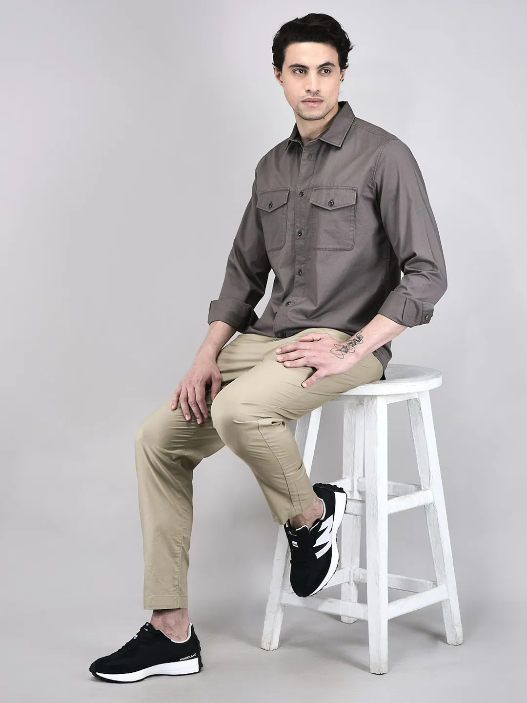 Woodland Men Grey Regular Fit Full Sleeve Shirt - Thumbnail 7