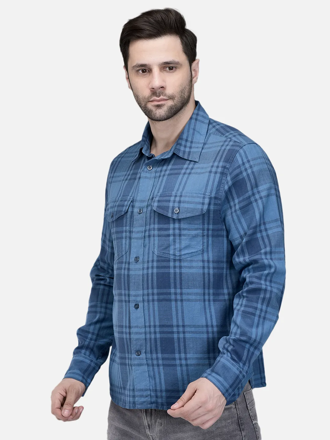 Woodland Men Blue Multi Checked Utility Shirt 2