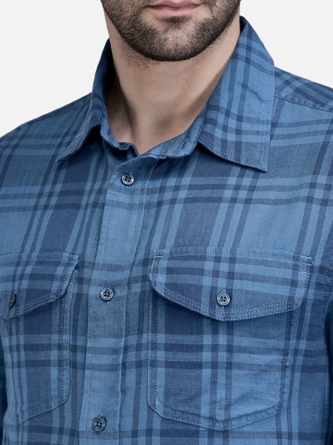 Woodland Men Blue Multi Checked Utility Shirt 4