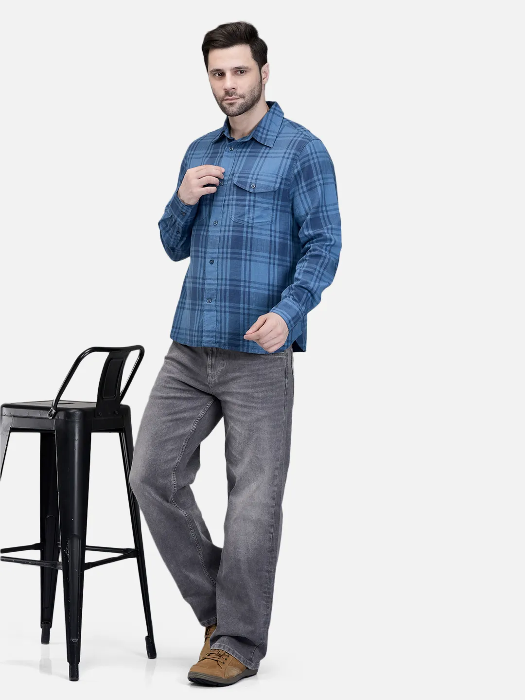 Woodland Men Blue Multi Checked Utility Shirt 7