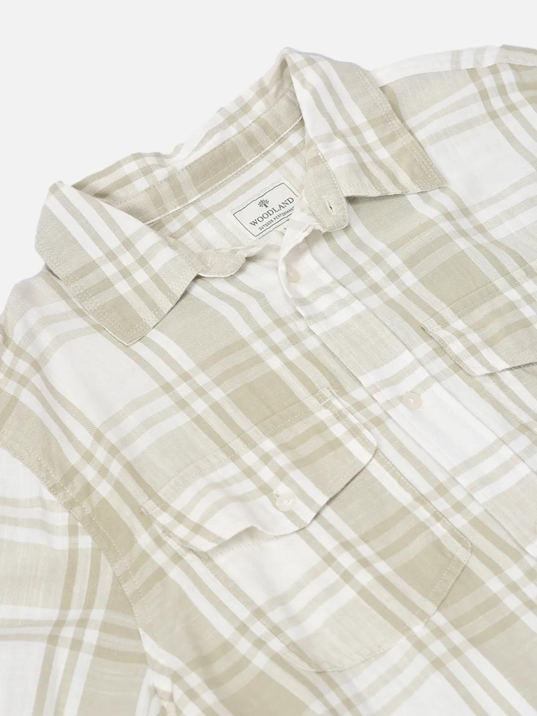 Woodland Men Owhite/Green Checked Utility Shirt 5