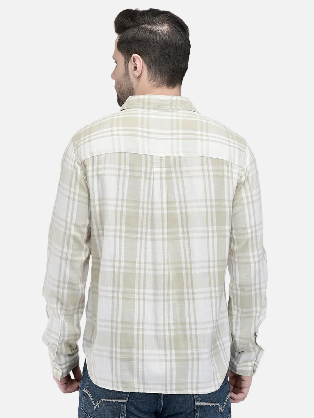 Woodland Men Owhite/Green Checked Utility Shirt 6