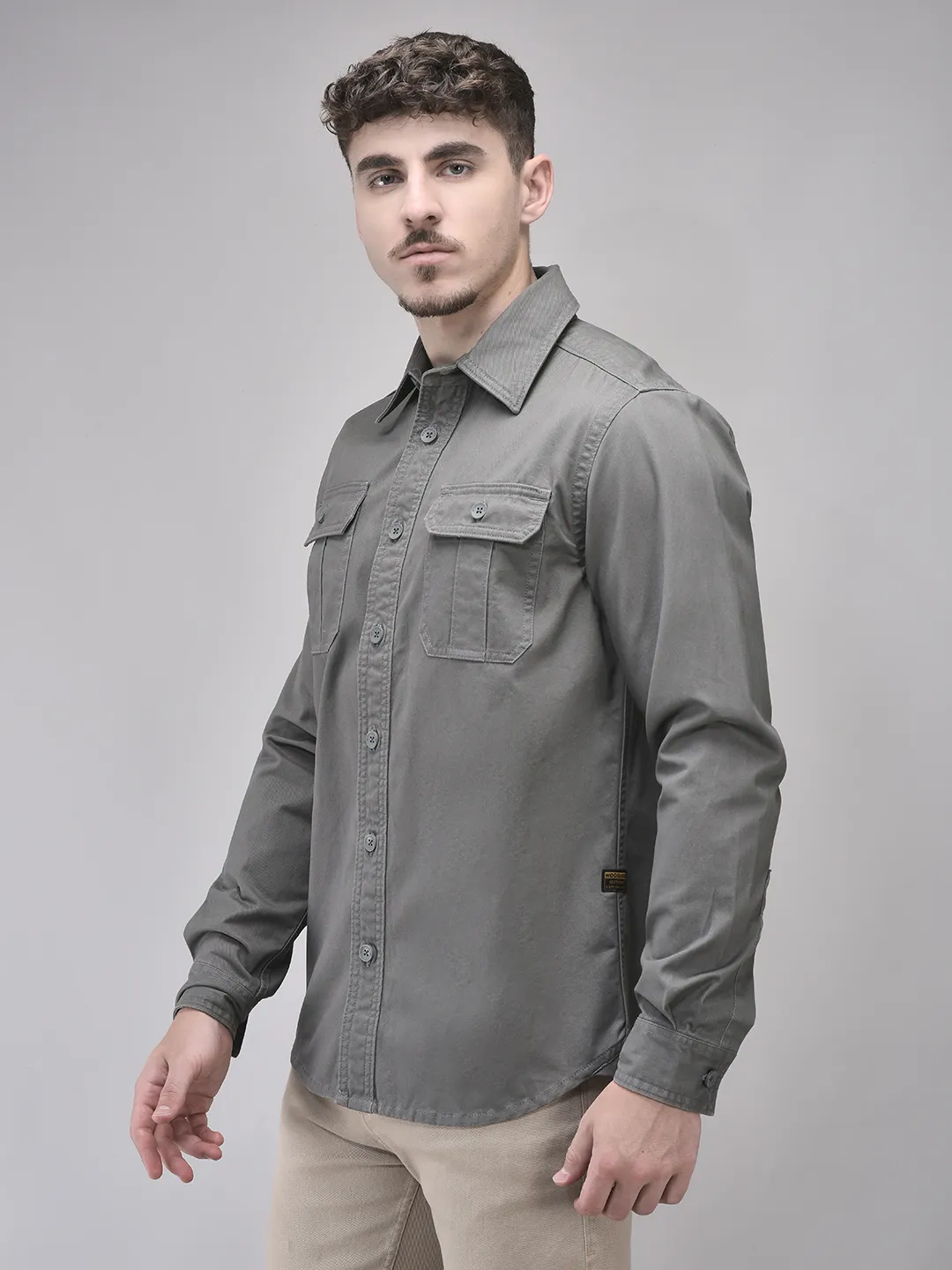 Cotton Grey Men Full Sleeve Shirt - Thumbnail 2