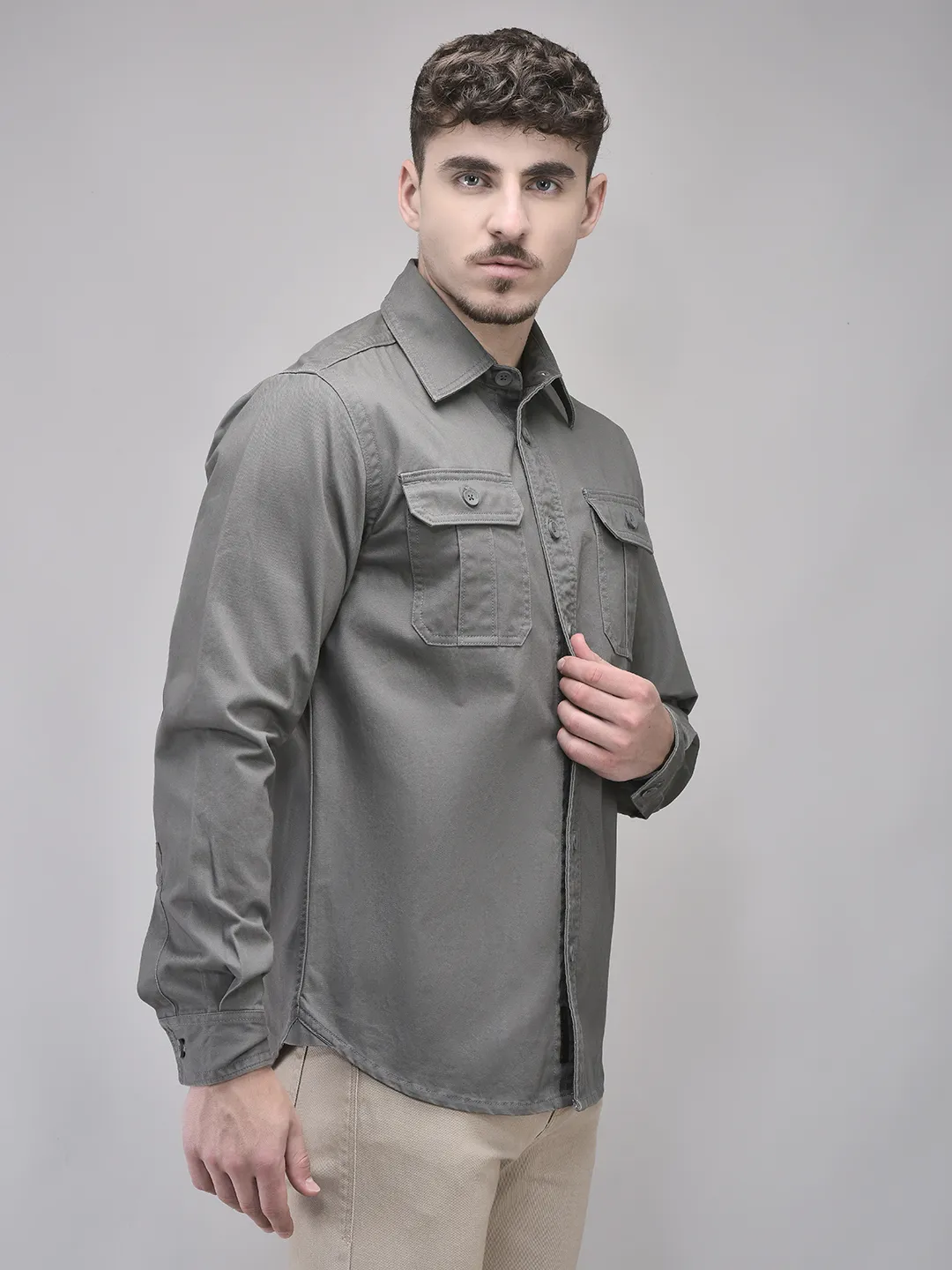 Cotton Grey Men Full Sleeve Shirt - Thumbnail 3