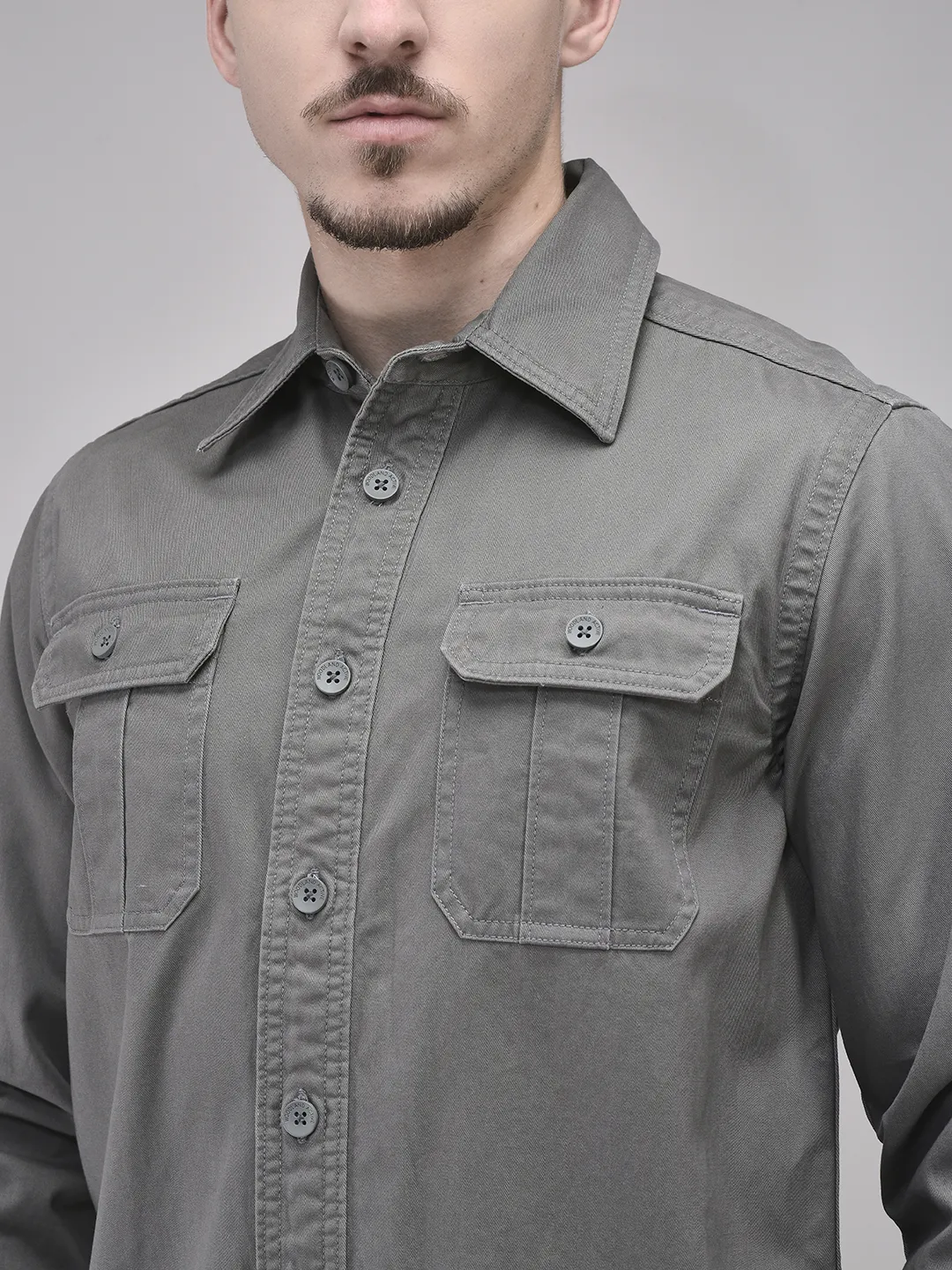 Cotton Grey Men Full Sleeve Shirt - Thumbnail 4