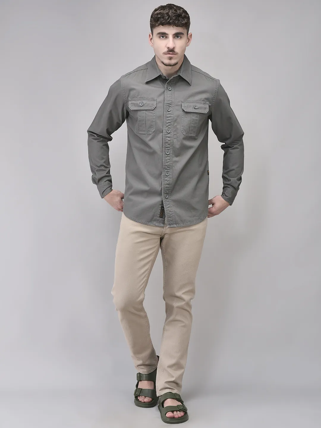 Cotton Grey Men Full Sleeve Shirt - Thumbnail 6