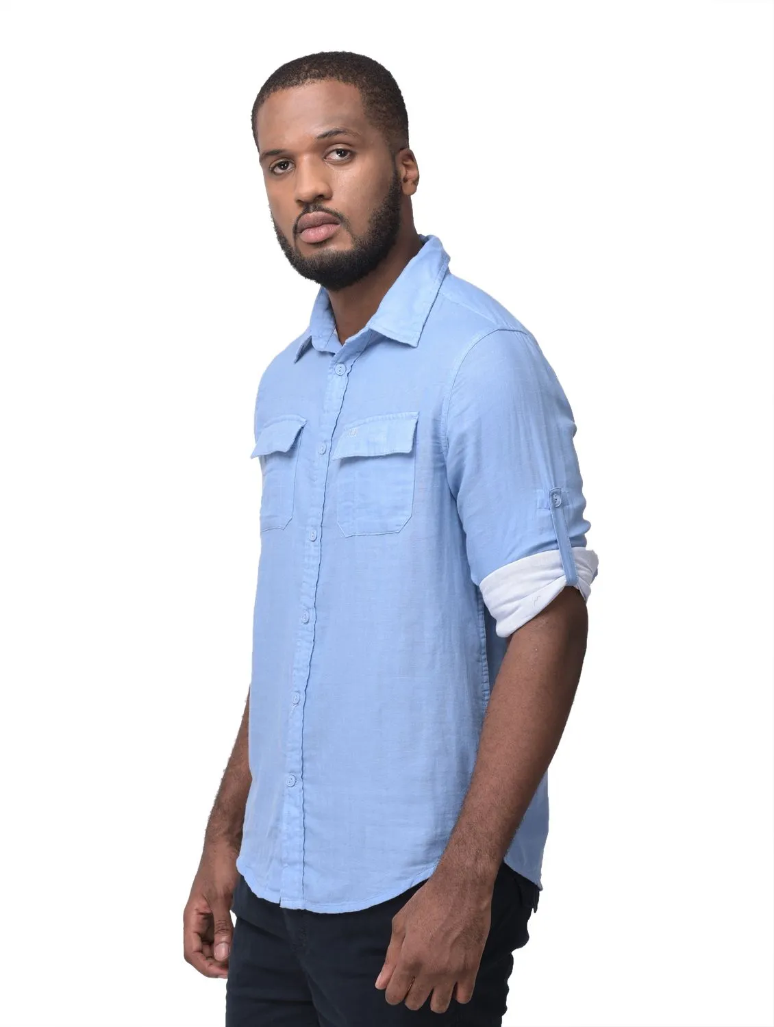 Sea blue/White full sleeve shirt - Thumbnail 5