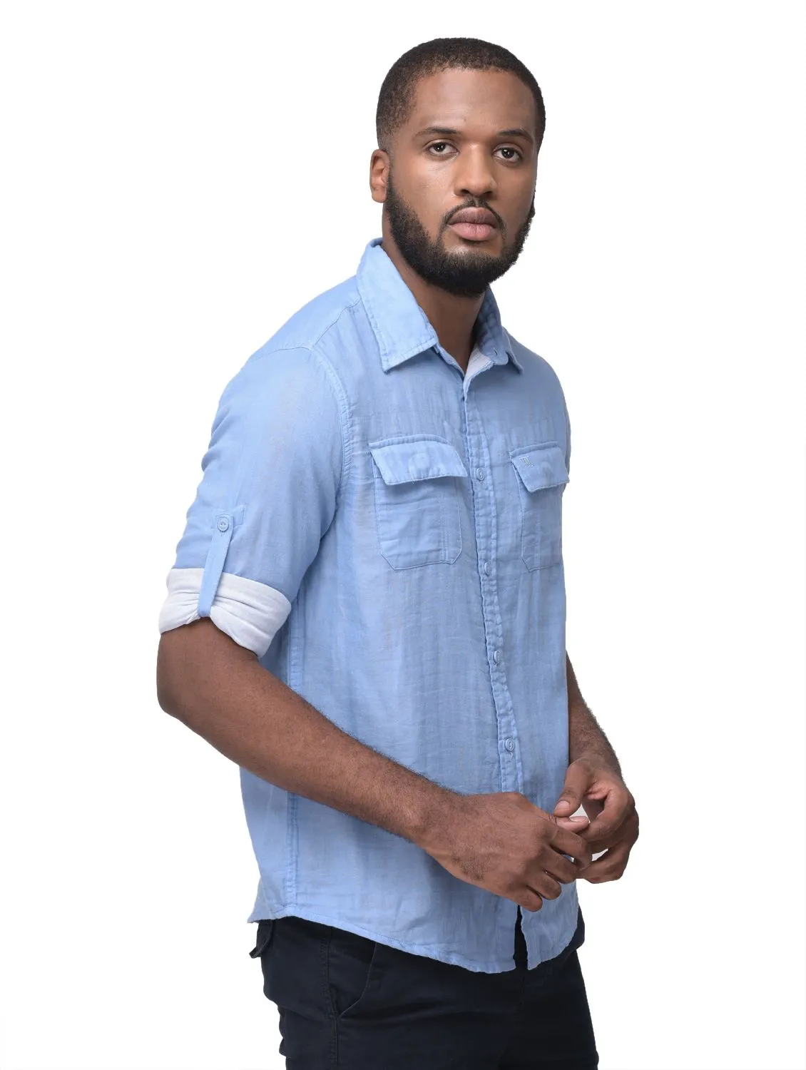 Sea blue/White full sleeve shirt - Thumbnail 6