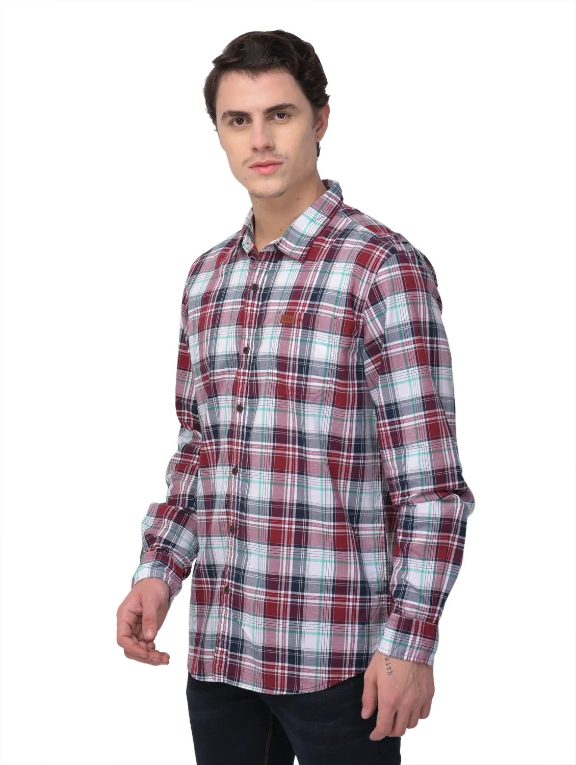 Maroon/Multi check shirt - Thumbnail 5