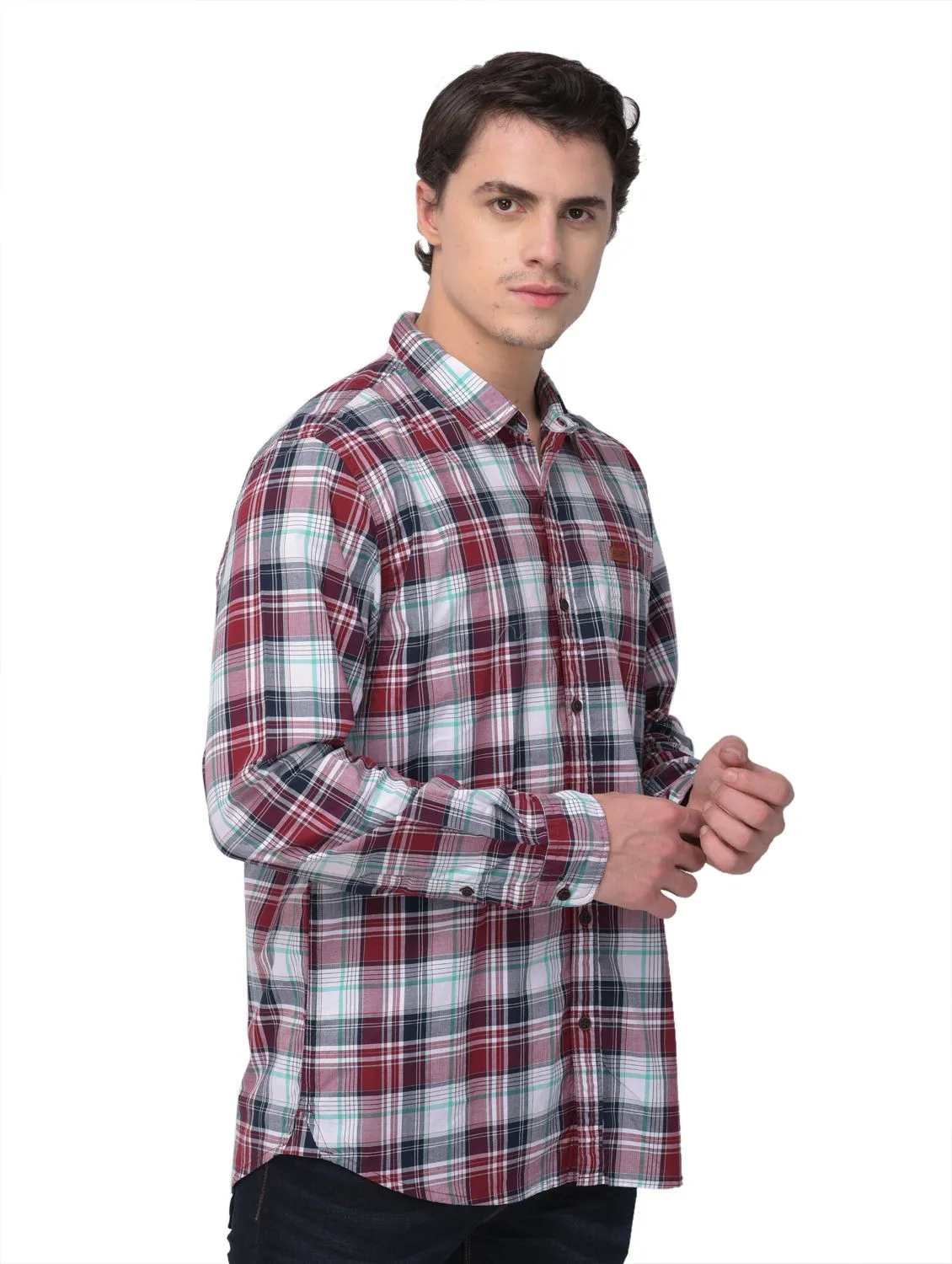 Maroon/Multi check shirt - Thumbnail 6