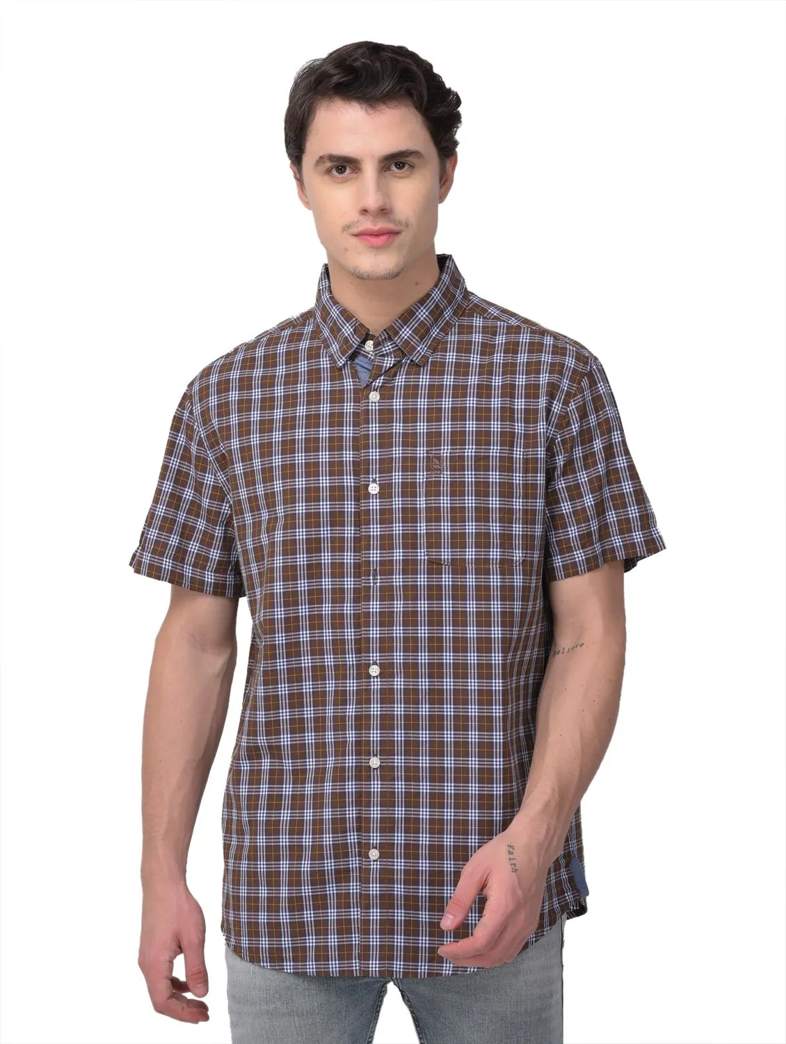 Brown/white half sleeve for men - Thumbnail 2