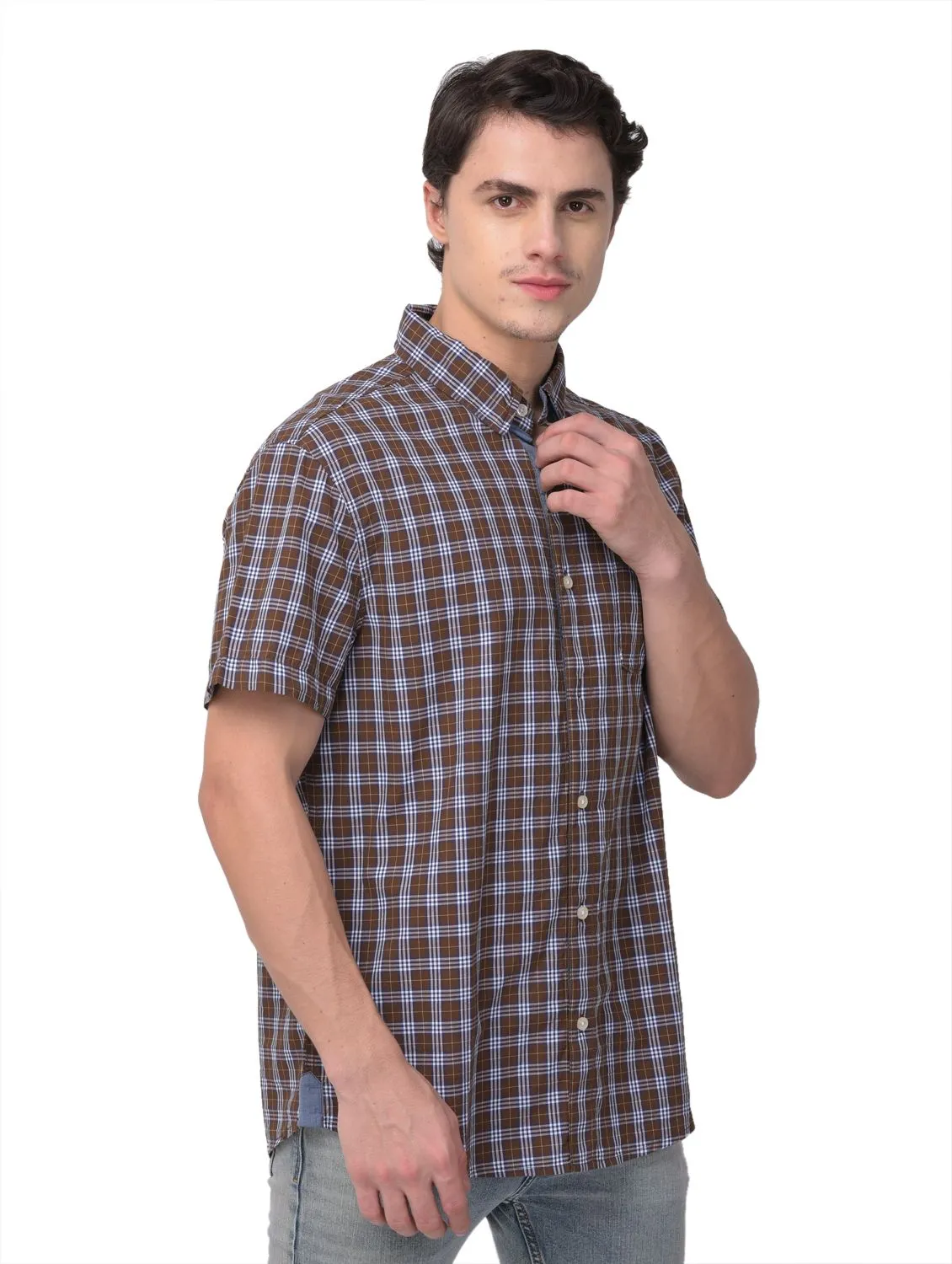 Brown/white half sleeve for men - Thumbnail 6