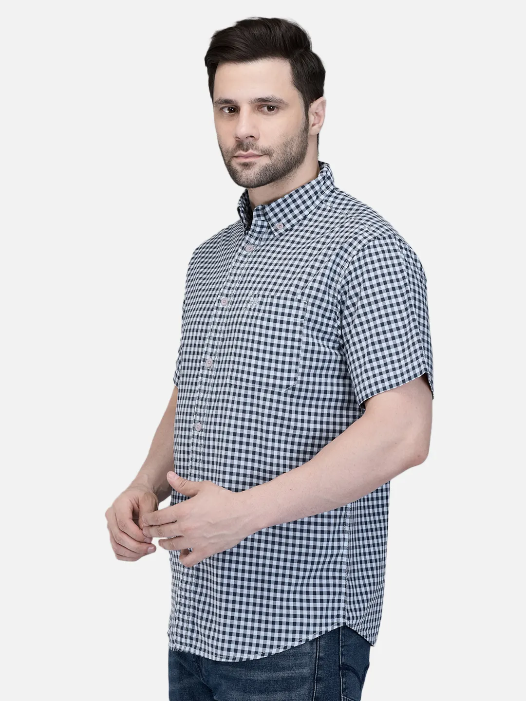 Men Blue Cotton Checked Shirt.  2