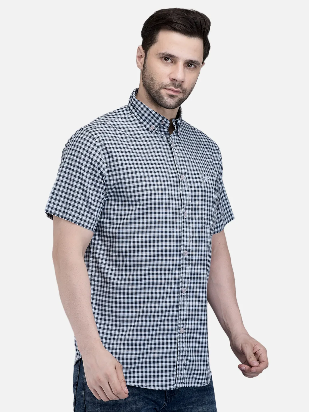Men Blue Cotton Checked Shirt.  3
