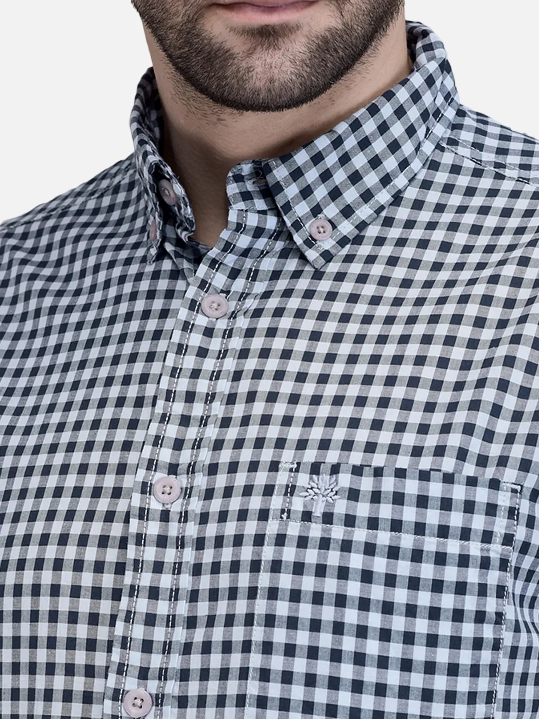 Men Blue Cotton Checked Shirt.  4