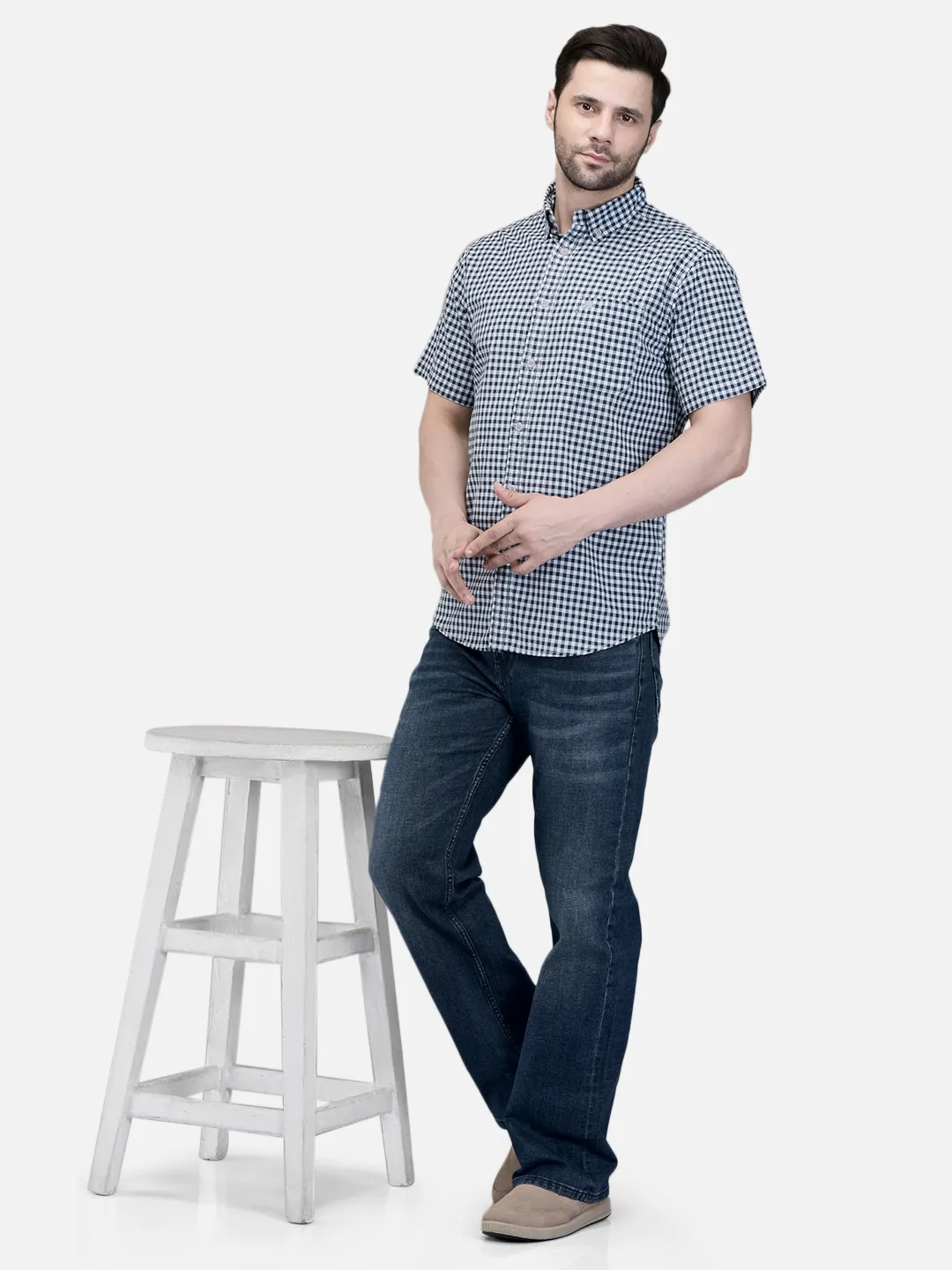 Men Blue Cotton Checked Shirt.  7