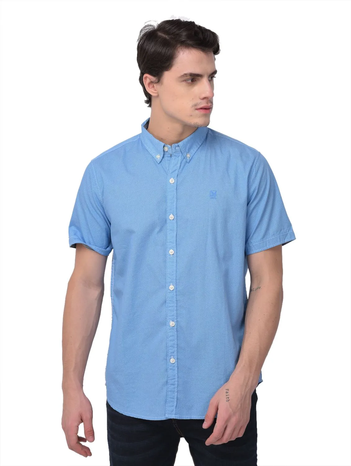 Blue/white half sleeve shirt for men - Thumbnail 2