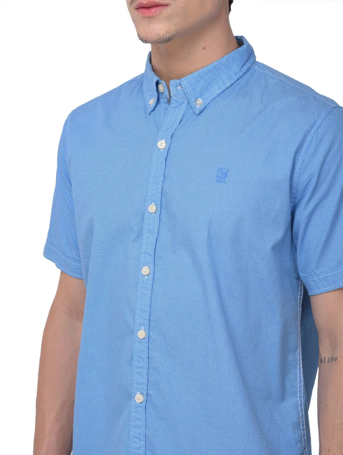 Blue/white half sleeve shirt for men - Thumbnail 3