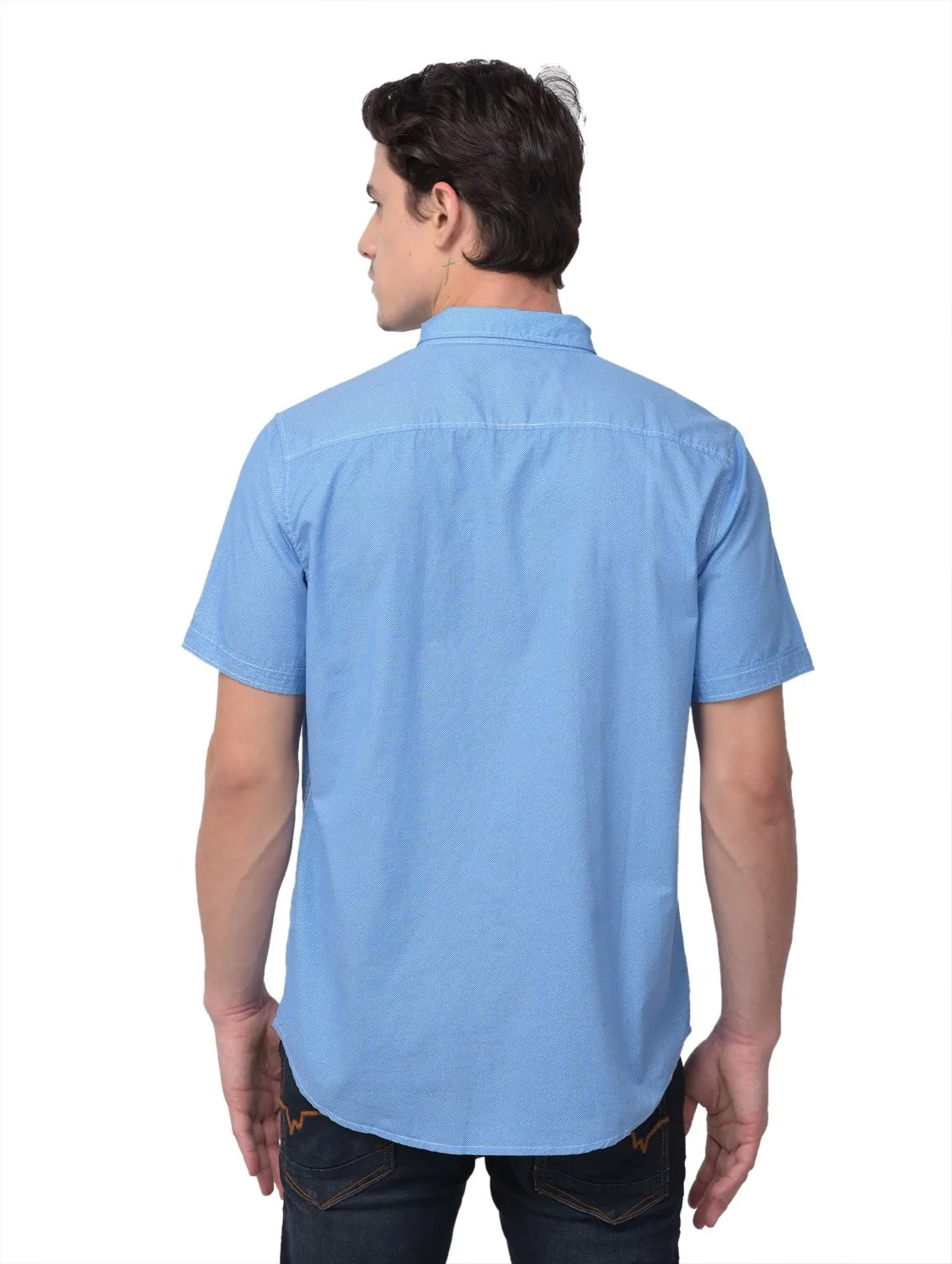 Blue/white half sleeve shirt for men - Thumbnail 4