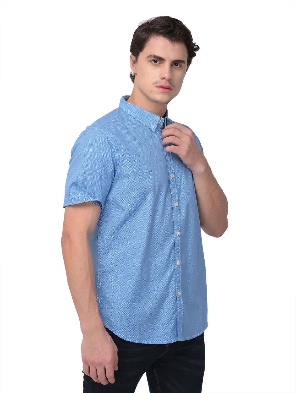 Blue/white half sleeve shirt for men - Thumbnail 5