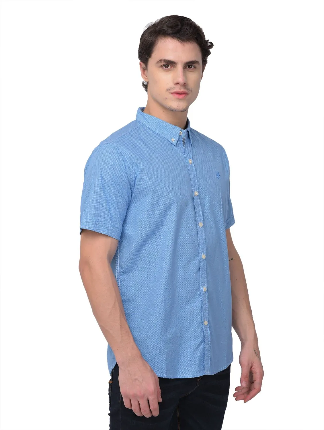 Blue/white half sleeve shirt for men - Thumbnail 6