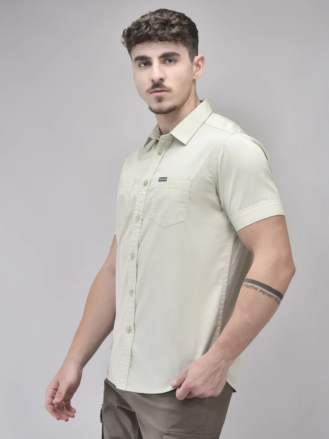 Cotton Spandex Beige Shirt - Thumbnail 2