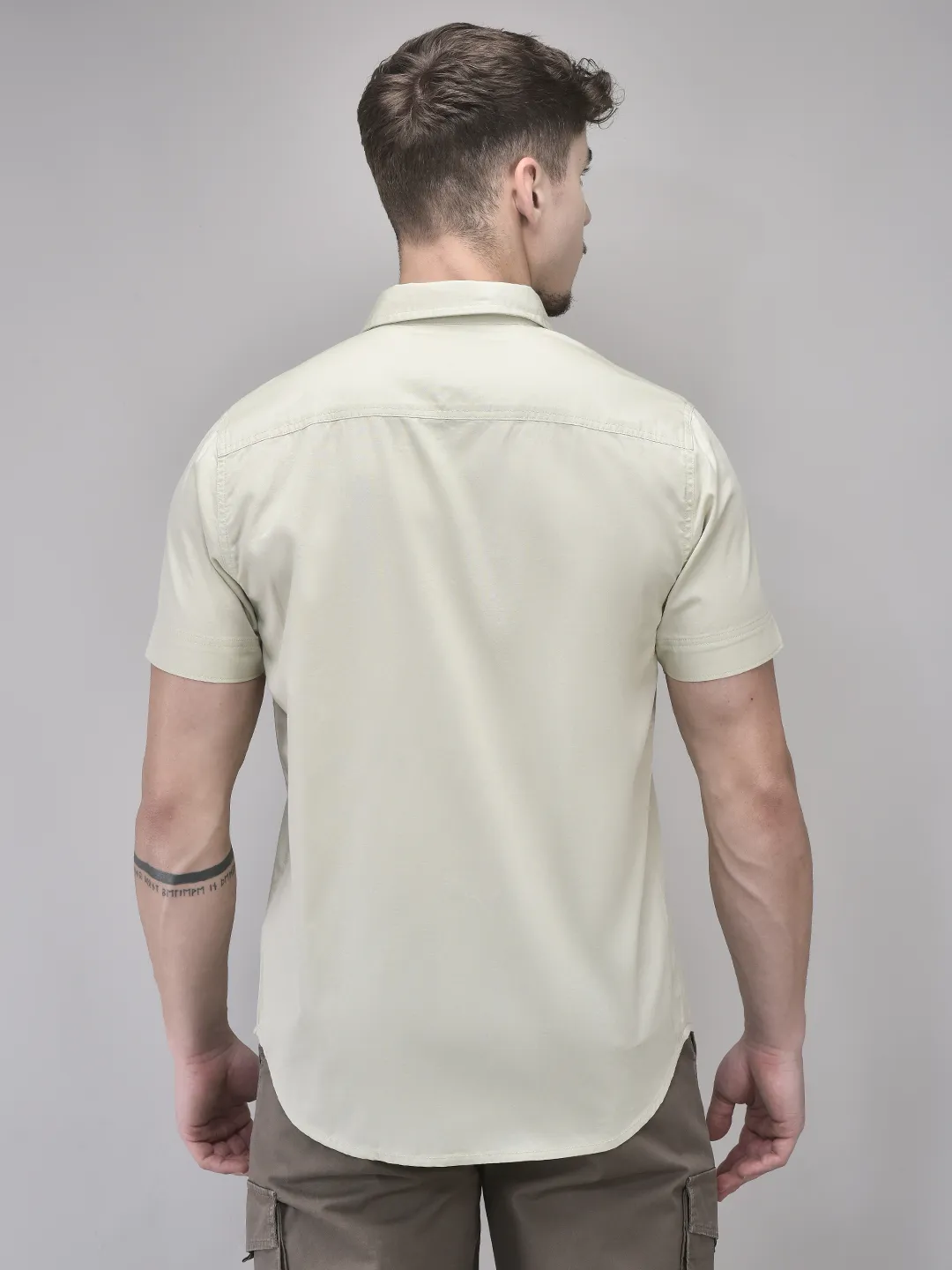 Cotton Spandex Beige Shirt - Thumbnail 5