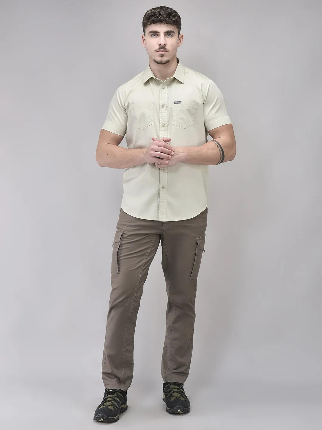 Cotton Spandex Beige Shirt - Thumbnail 6