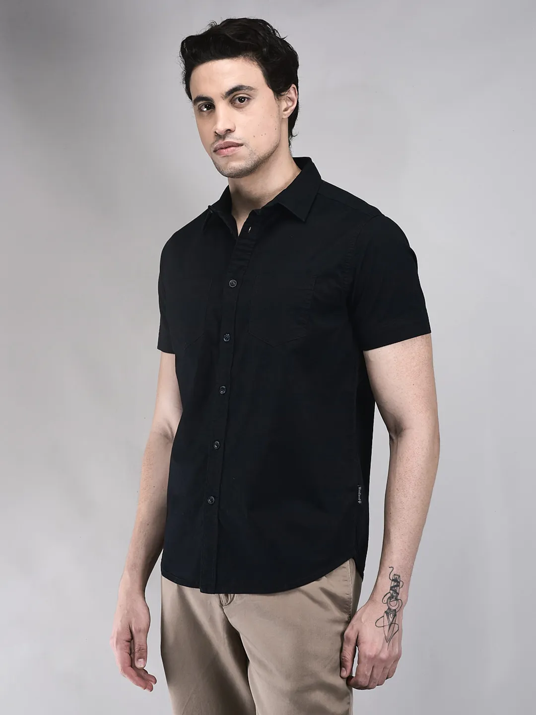 Cotton Spandex Dnavy Shirt - Thumbnail 2