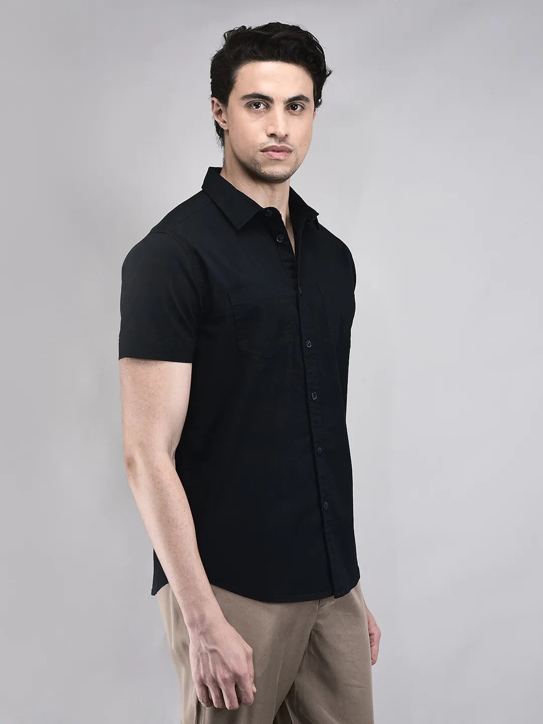Cotton Spandex Dnavy Shirt - Thumbnail 3