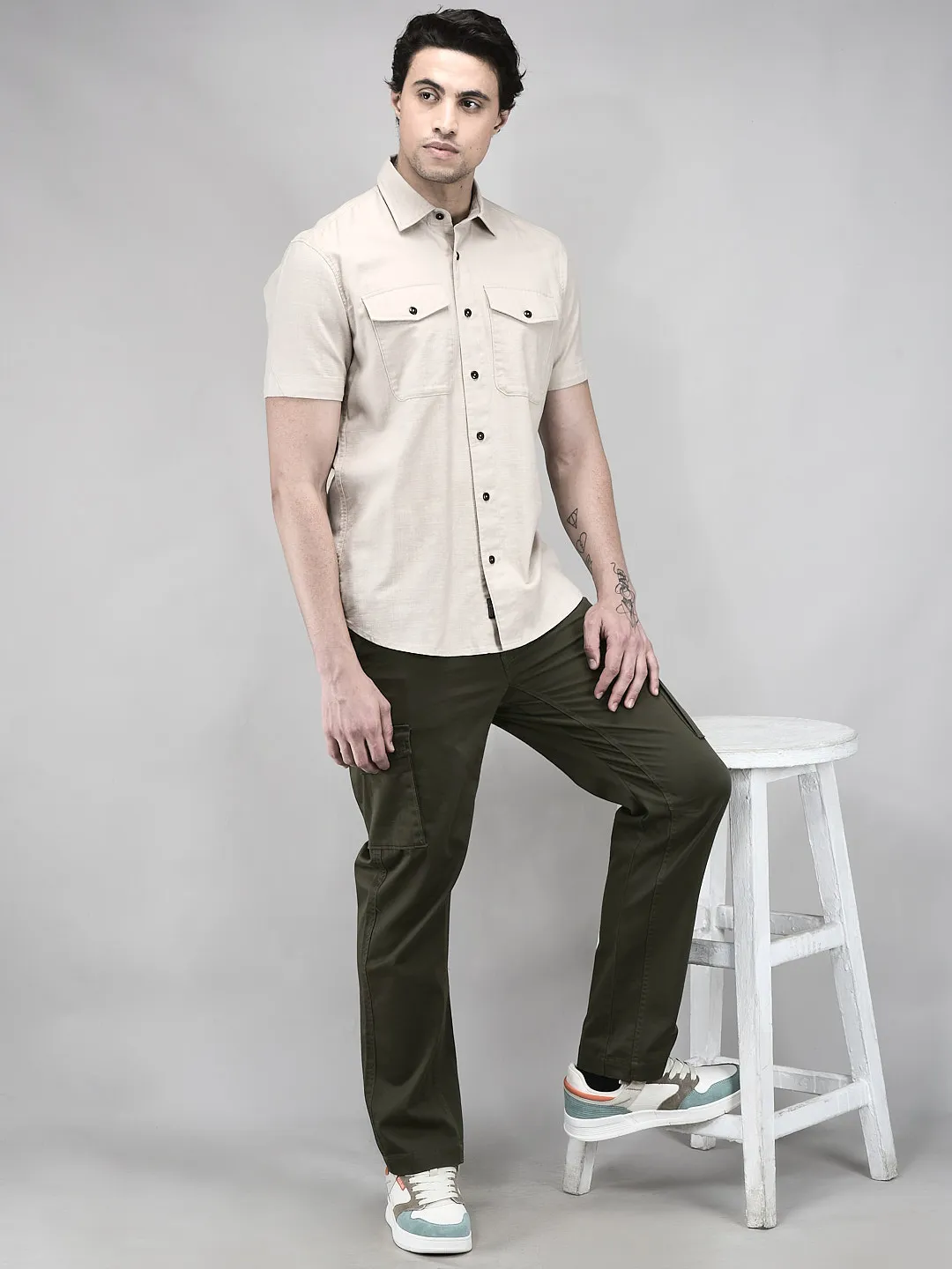 Ecru Beige Cotton Shirt For Men - Thumbnail 7