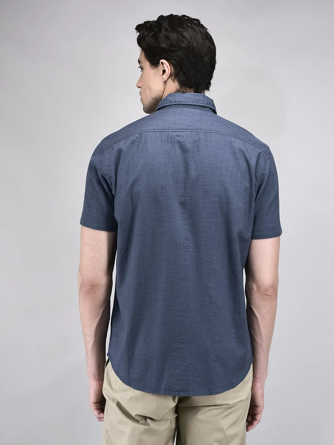 English Blue Cotton Shirt For Men - Thumbnail 6