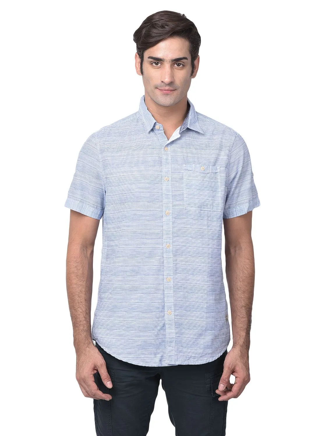 Blue/white half sleeve shirt for men - Thumbnail 2
