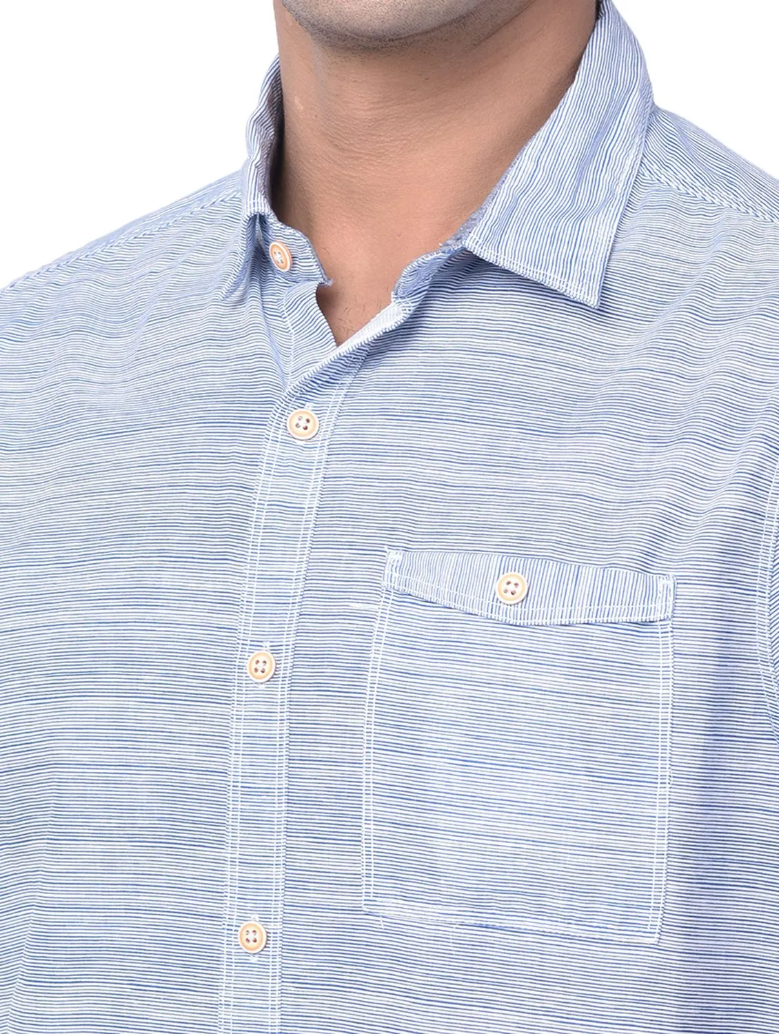 Blue/white half sleeve shirt for men - Thumbnail 3