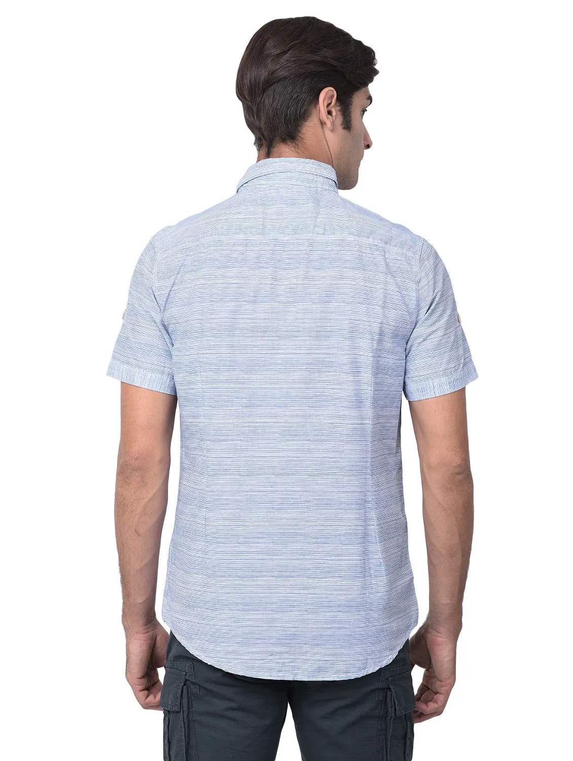 Blue/white half sleeve shirt for men - Thumbnail 4
