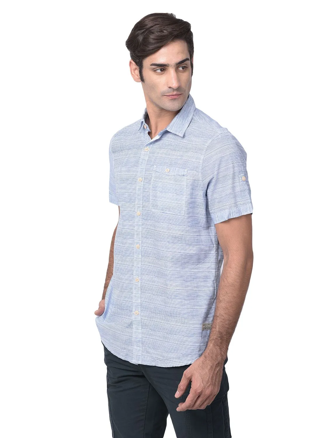 Blue/white half sleeve shirt for men - Thumbnail 5