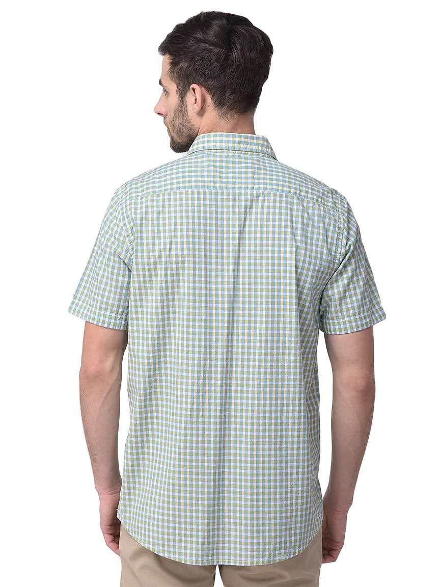 Green and blue check shirt for men - Thumbnail 4