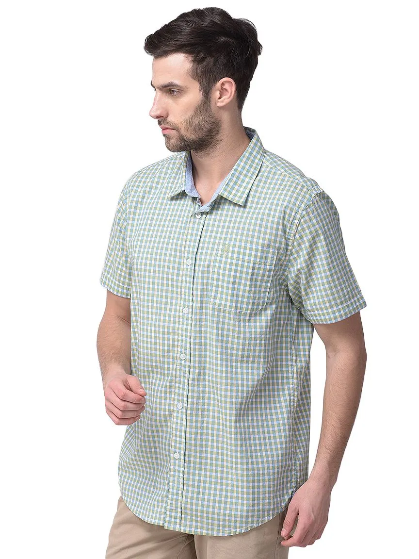 Green and blue check shirt for men - Thumbnail 5