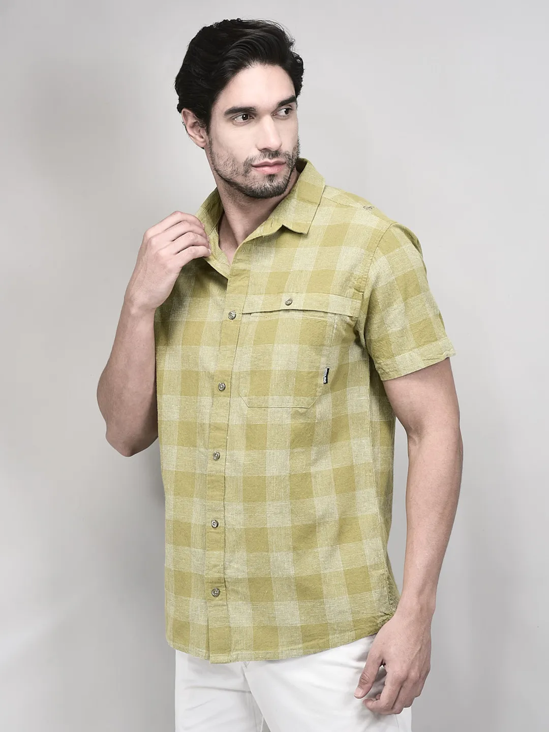 Woodland Men Half Sleeve Bayleaf Check Shirt - Thumbnail 2