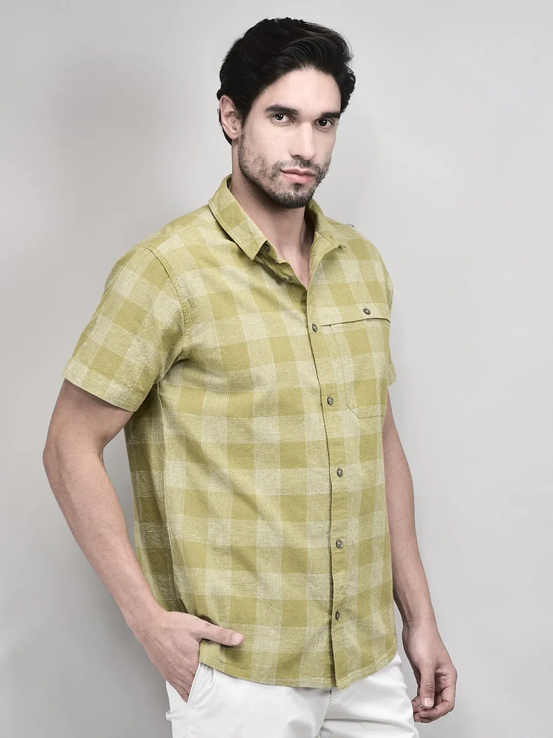 Woodland Men Half Sleeve Bayleaf Check Shirt - Thumbnail 3