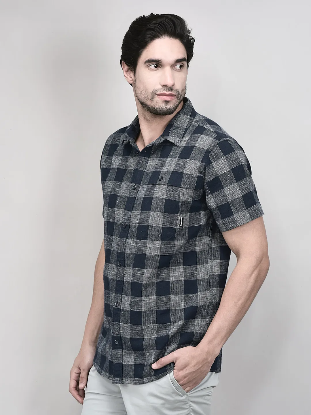 Woodland Men Half Sleeve Navy/White Shirt - Thumbnail 2