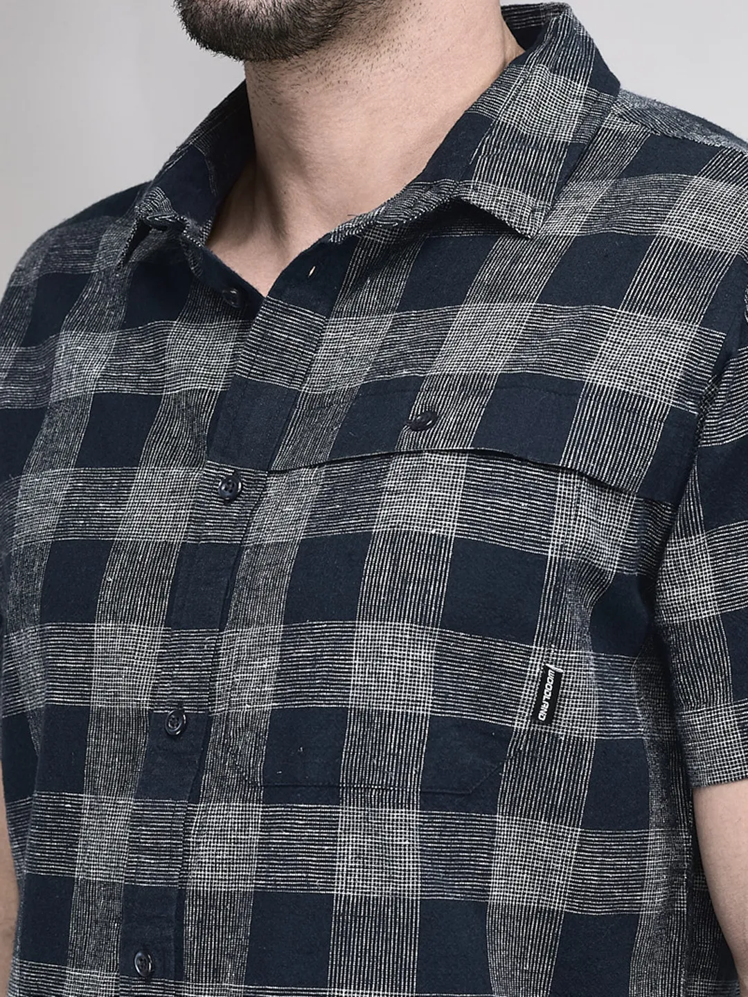 Woodland Men Half Sleeve Navy/White Shirt - Thumbnail 4