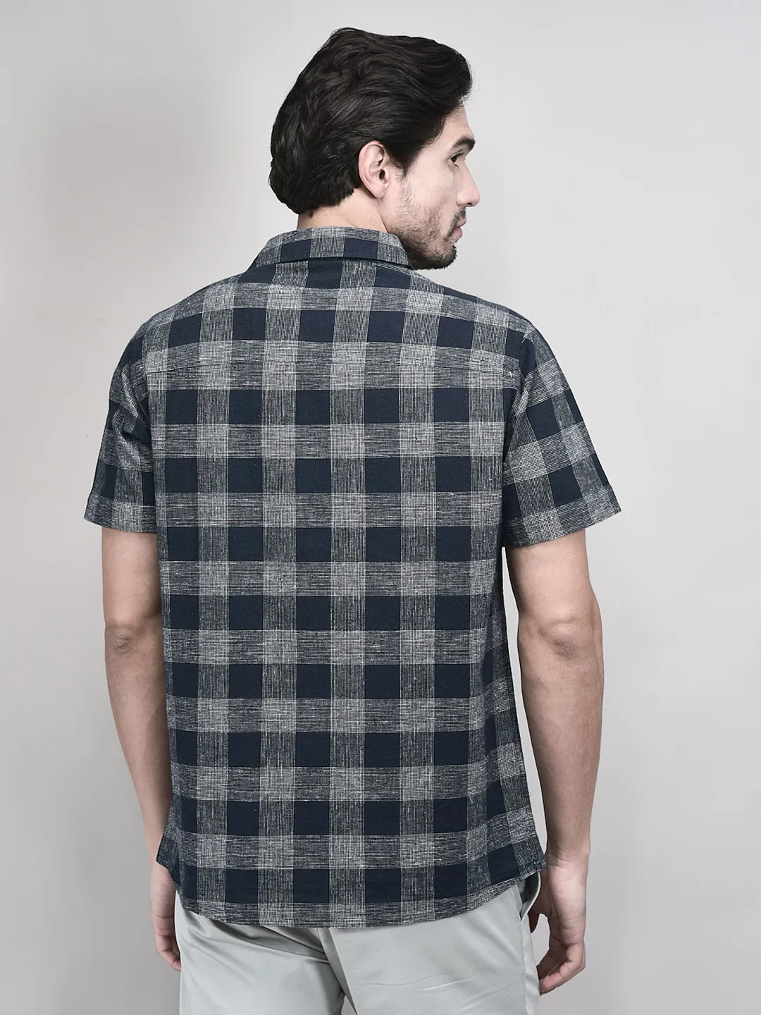 Woodland Men Half Sleeve Navy/White Shirt - Thumbnail 6