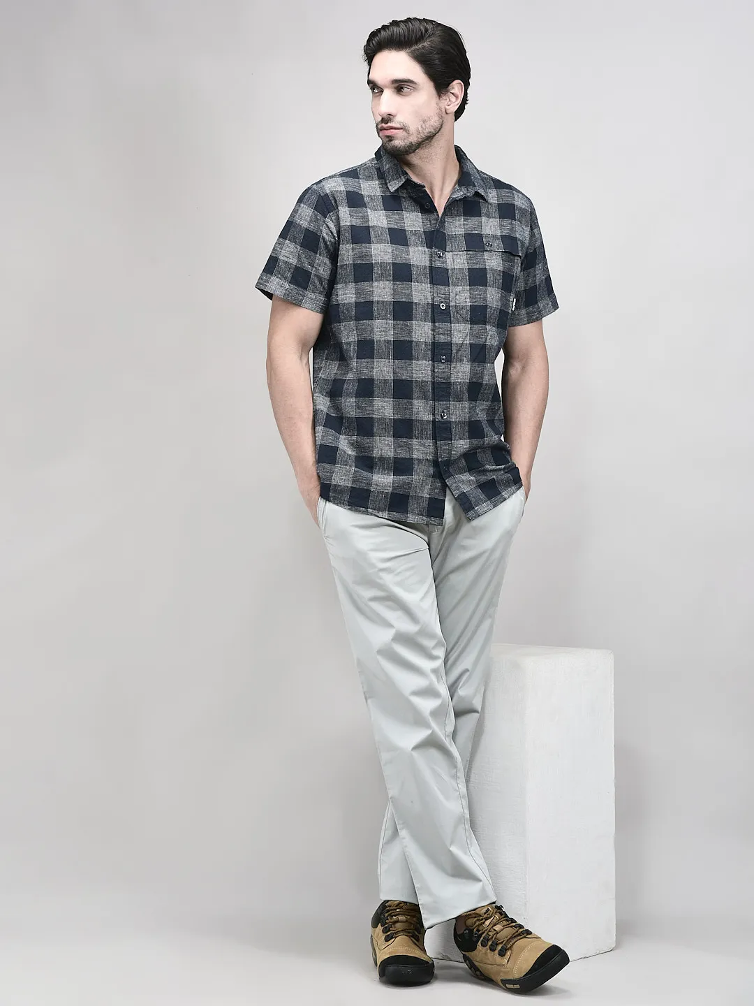 Woodland Men Half Sleeve Navy/White Shirt - Thumbnail 7